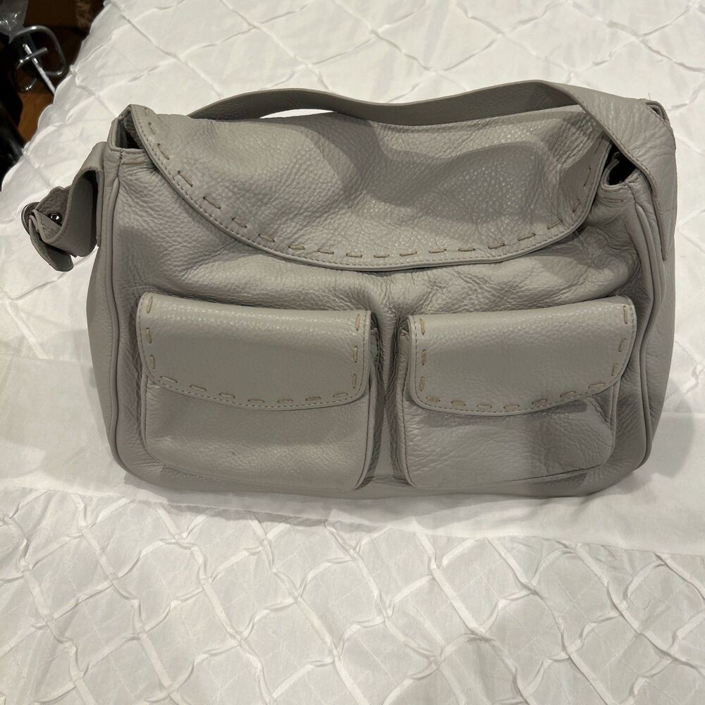 Sigrid Olsen Slouchy Leather Bag In Soft Gray With Outer Pockets